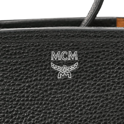 MCM Grained Calfskin Visetos Top Handle Crossbody Cognac Black 7 of 10