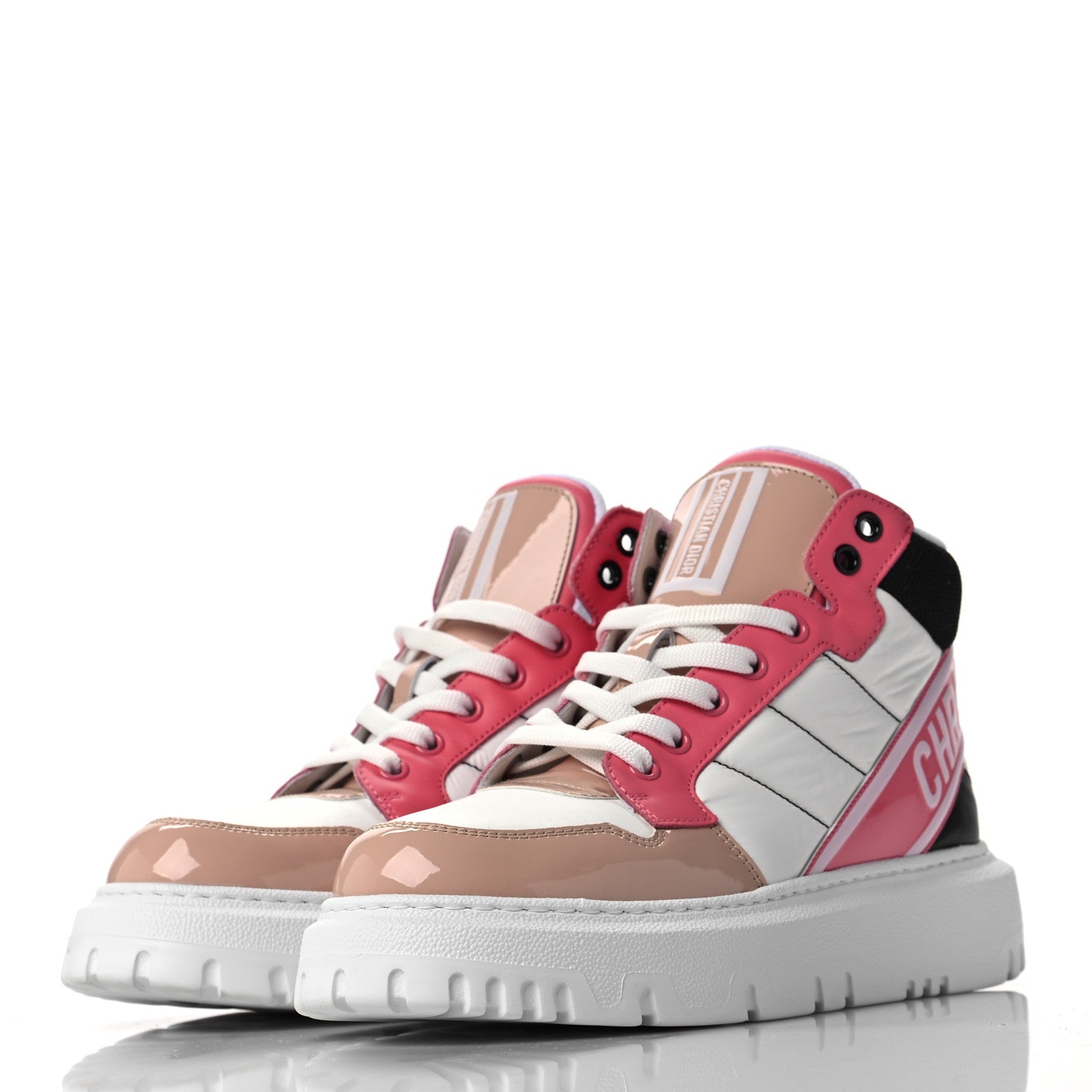 Christian Dior Nylon Calfskin Womens D-Player High Top Sneakers 38 Pink 3 of 7