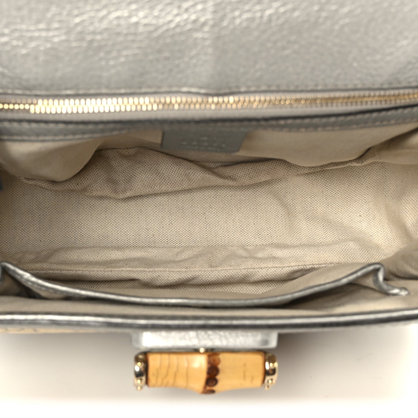 Monogram Metallic Calfskin Medium New Bamboo Top Handle Bag Silver Beige