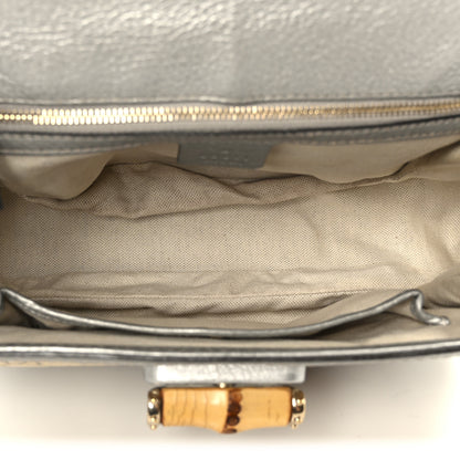 Gucci Monogram Metallic Calfskin Medium New Bamboo Top Handle Bag Silver Beige 5 of 11