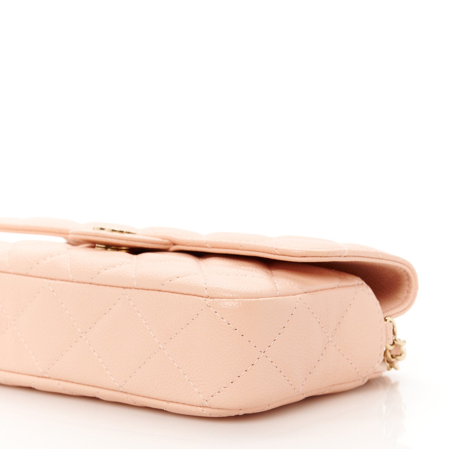 Caviar Quilted Flap Phone Holder With Chain Light Pink