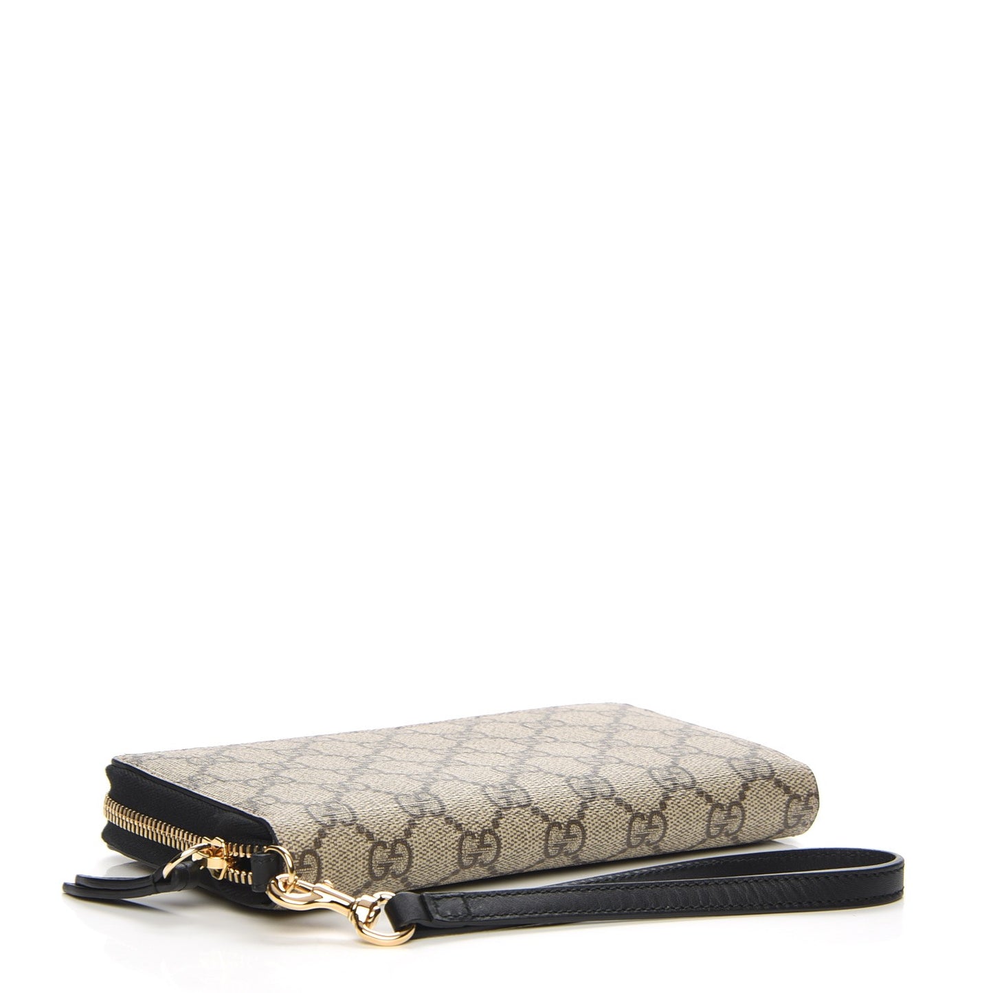 GG Supreme Monogram Zip Around Wallet Wristlet Black