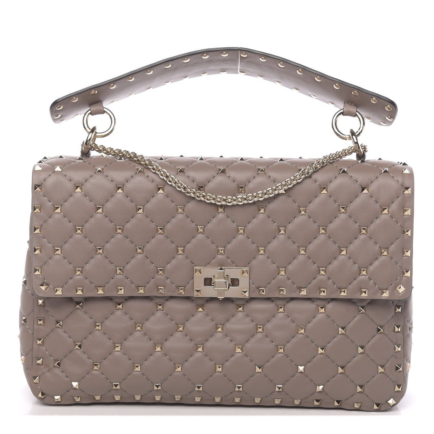 Nappa Large Rockstud Spike Shoulder Bag Clay