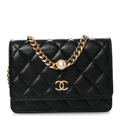 Chanel Lambskin Quilted CC Pearl Enamel Clutch on Chain WOC Black 1 of 13