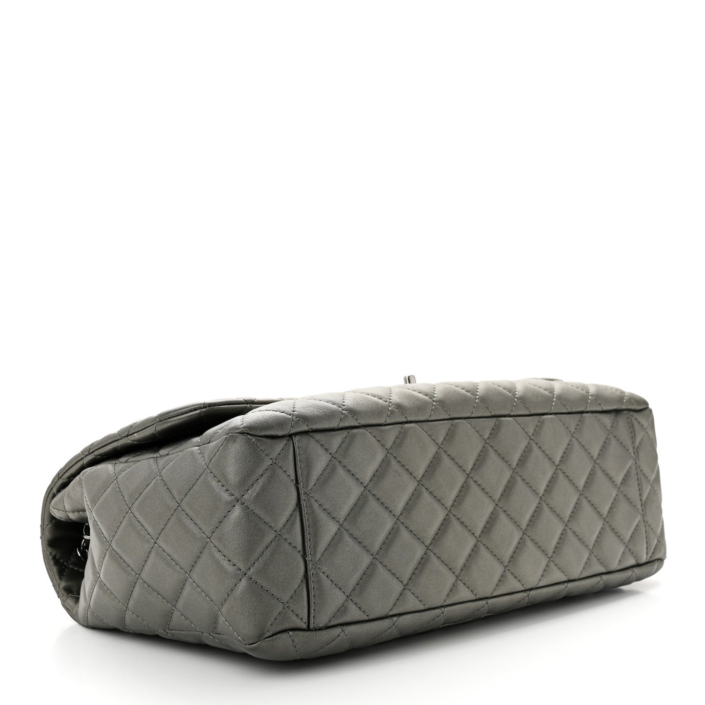 Metallic Calfskin Quilted Small XXL Travel Flap Bag Dark Silver
