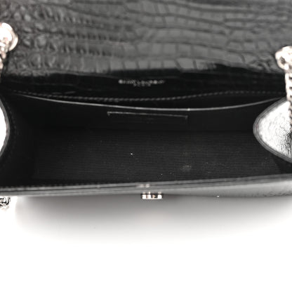 Saint Laurent Calfskin Crocodile Embossed Small Classic Monogram Kate Tassel Satchel Black 5 of 16