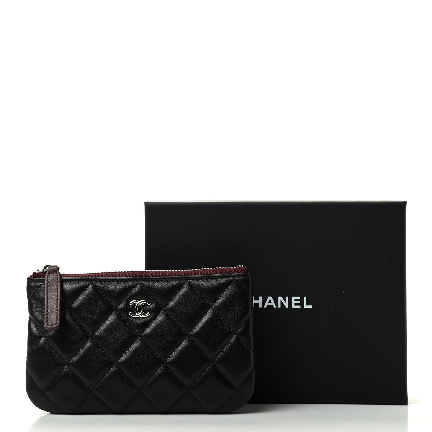 Lambskin Quilted Small Cosmetic Case Black