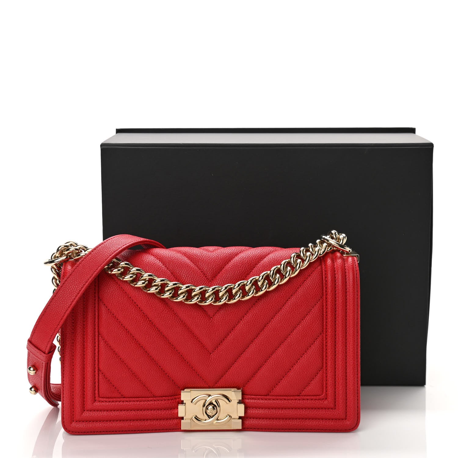 Chanel Caviar Chevron Quilted Medium Boy Flap Red 11 of 11