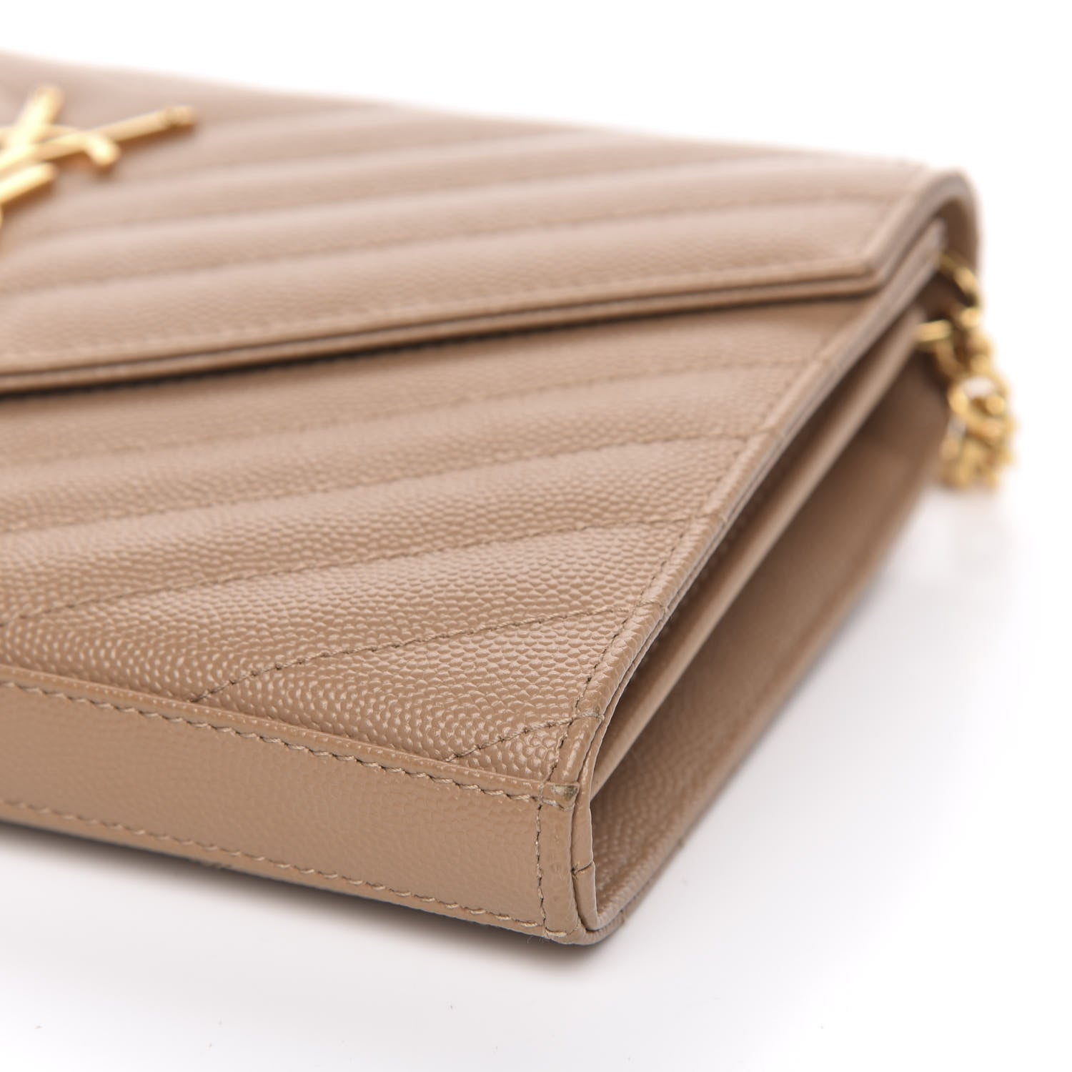 Saint Laurent Grain De Poudre Matelasse Chevron Monogram Chain Wallet Nude Powder 8 of 9
