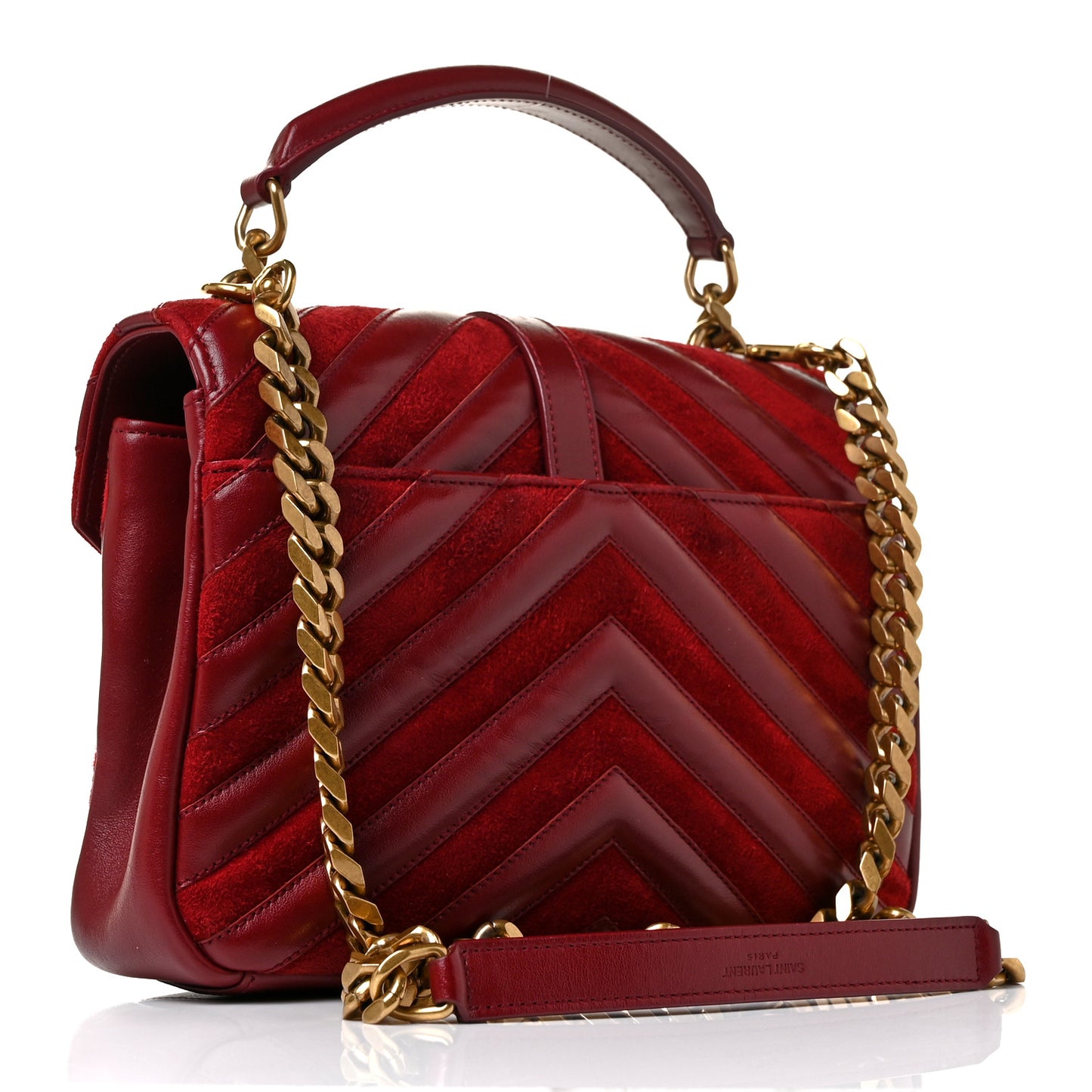 Calfskin Suede Matelasse Chevron Medium Monogram College Bag Burgundy