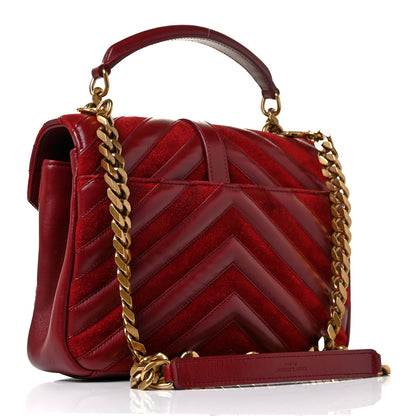 Saint Laurent Calfskin Suede Matelasse Chevron Medium Monogram College Bag Burgundy 3 of 8