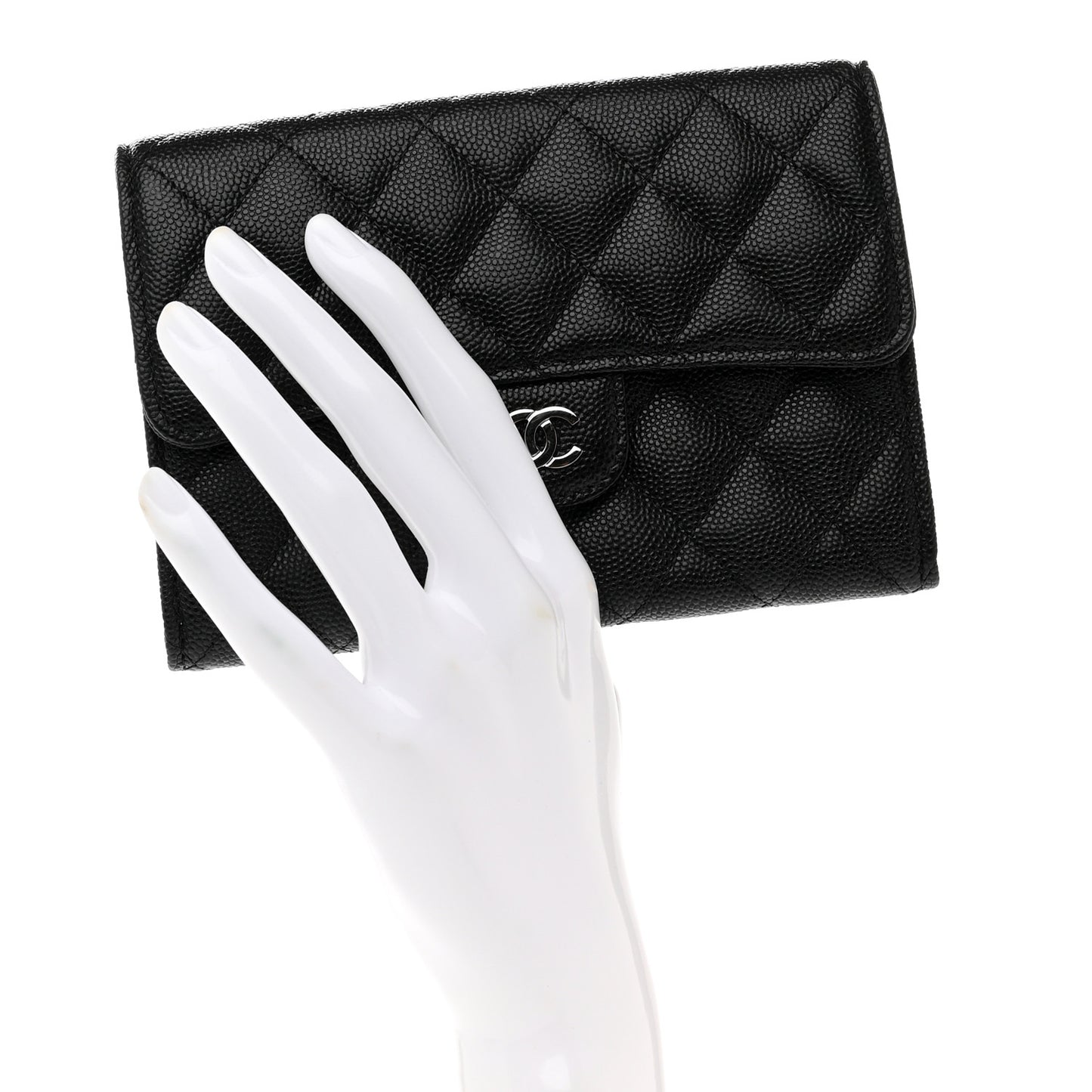 Caviar Quilted Large Gusset Flap Wallet Black