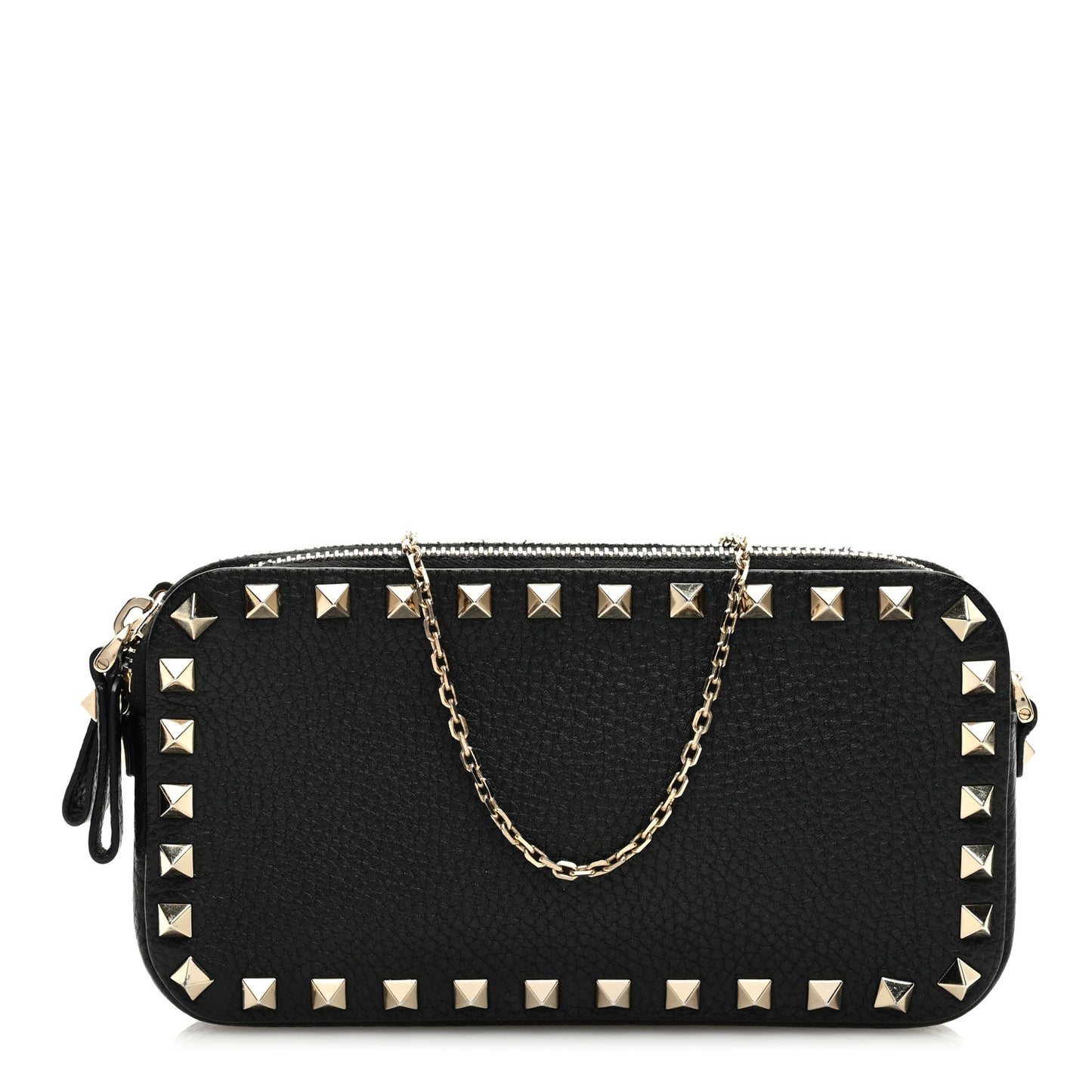 Pebbled Calfskin Rockstud Small Chain Shoulder Bag Black