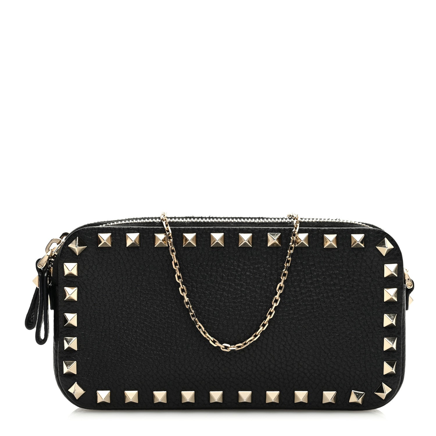 Valentino Garavani Pebbled Calfskin Rockstud Small Chain Shoulder Bag Black 1 of 9