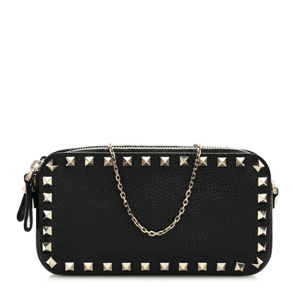 Valentino Garavani Pebbled Calfskin Rockstud Small Chain Shoulder Bag Black 1 of 9