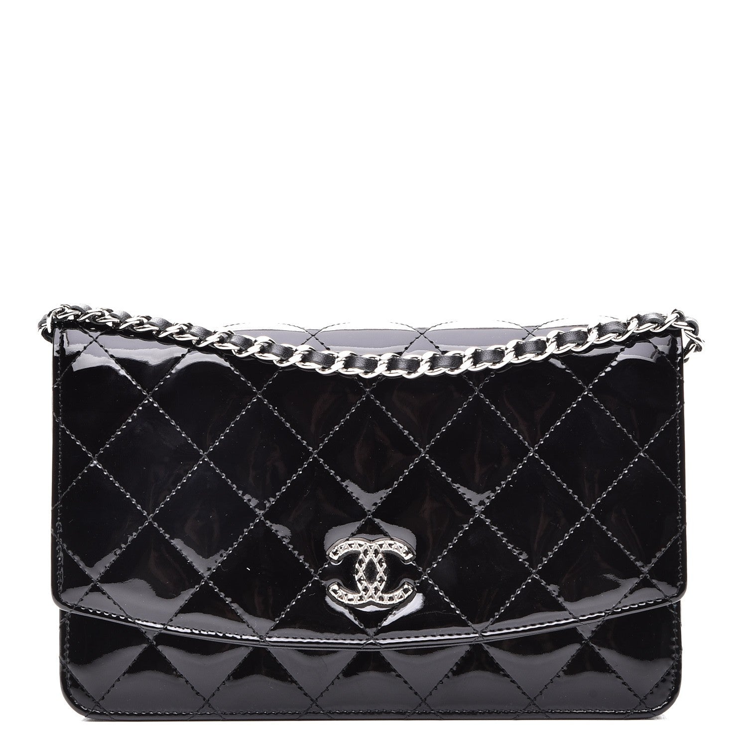 Chanel Patent Quilted Brilliant Wallet On Chain WOC Black 1 of 9