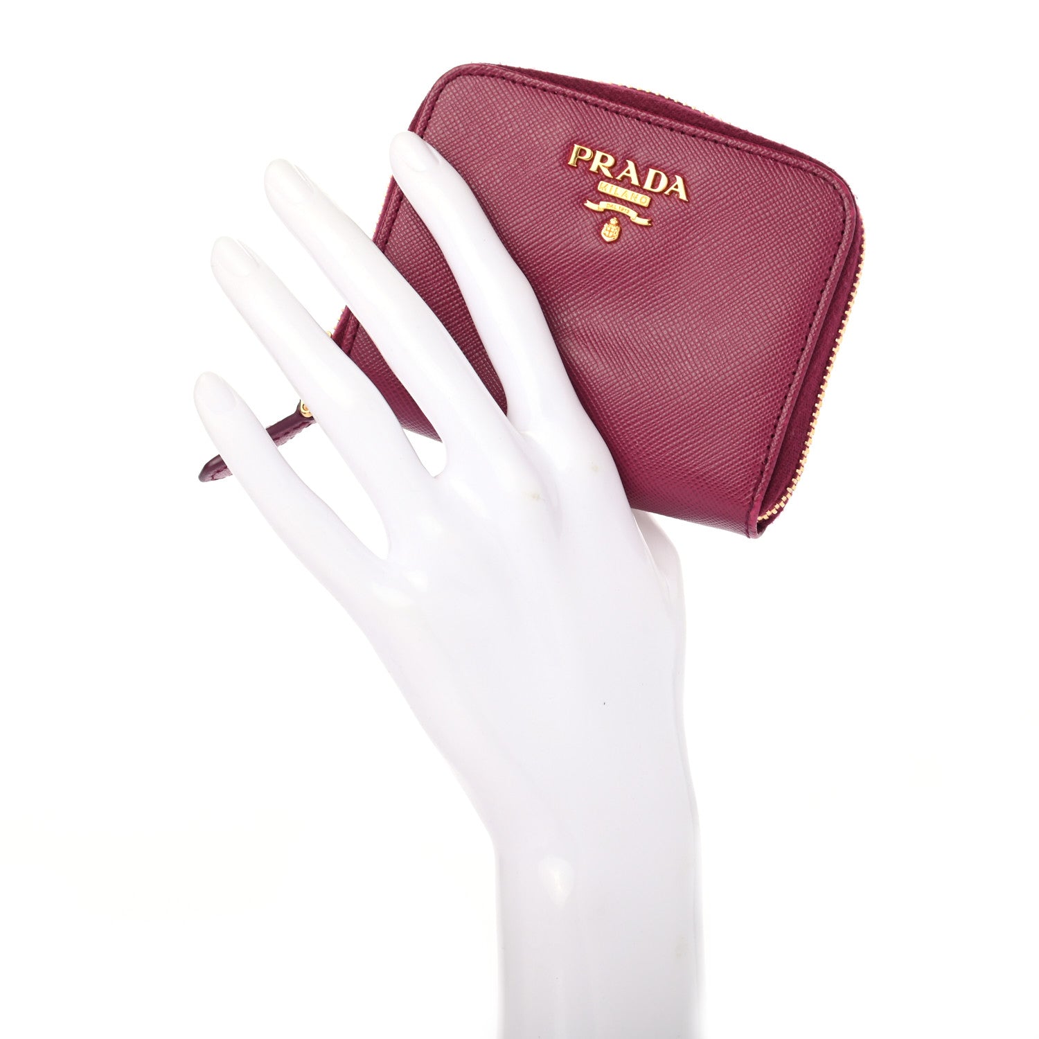 Prada Saffiano Triangle Compact Zip Around Walle Peonia 2 of 6