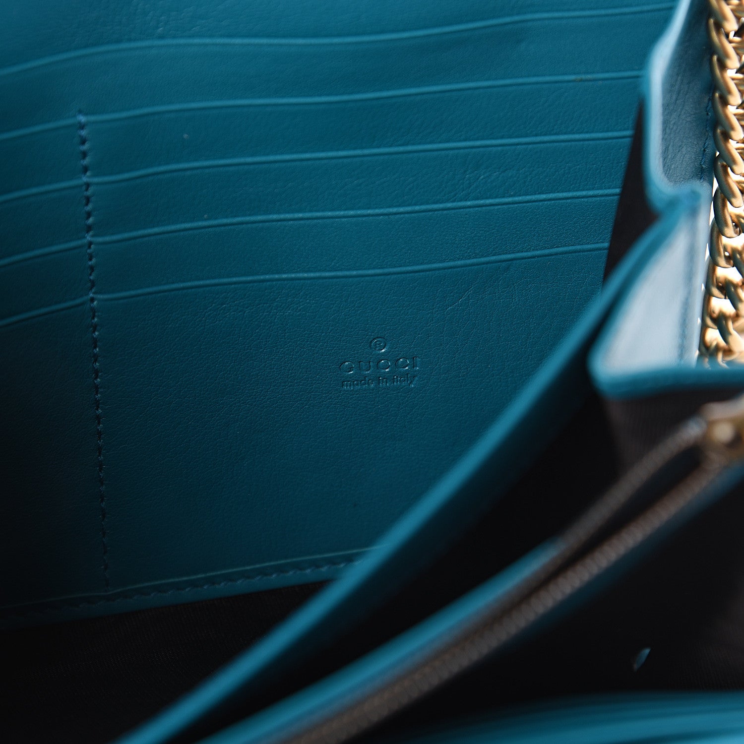 Gucci Velvet Matelasse GG Marmont Chain Wallet Pavone Cyan 5 of 8