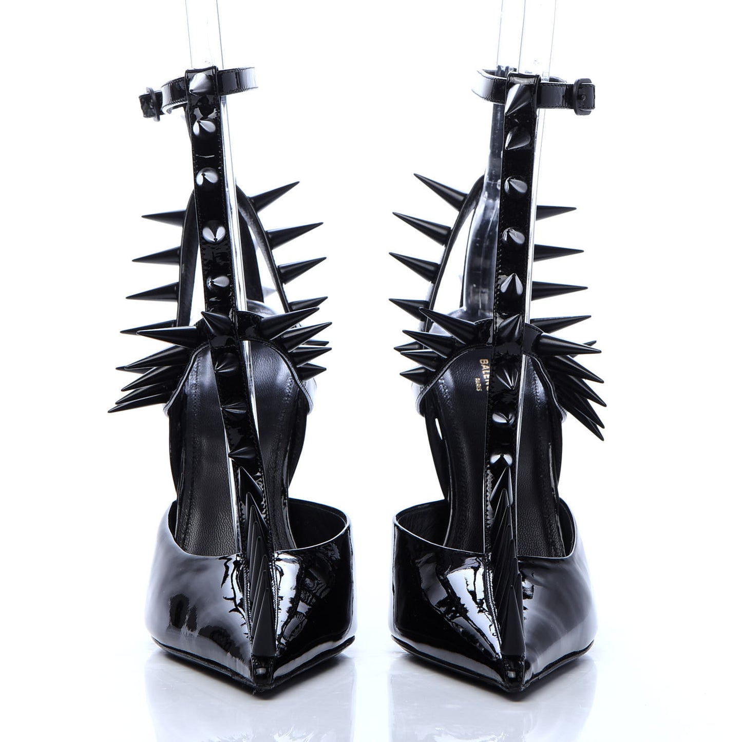 Glossy Calfskin Spiked Pumps 38 Black