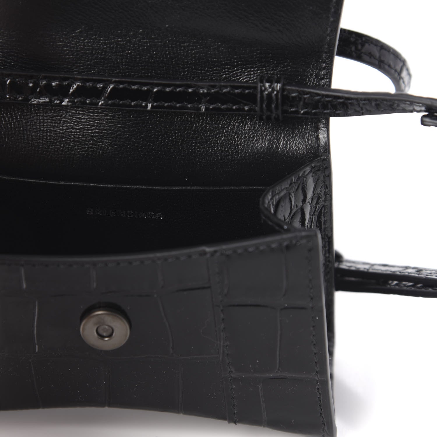 Balenciaga Shiny Calfskin Monochrome Crocodile Embossed Hourglass Top Handle Bag Mini Black 8 of 9