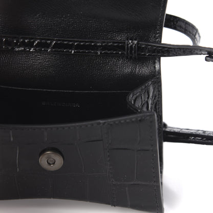 Balenciaga Shiny Calfskin Monochrome Crocodile Embossed Hourglass Top Handle Bag Mini Black 8 of 9