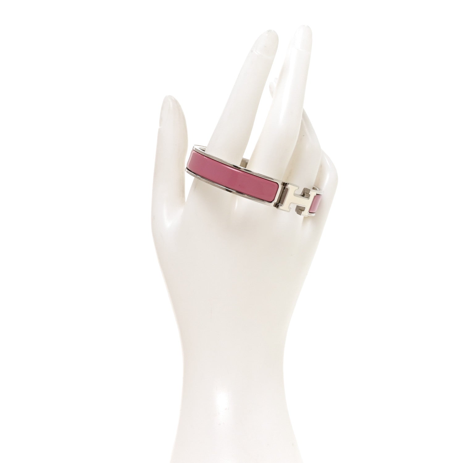 Hermes Enamel Narrow Clic Clac H Bracelet GM Rose Velours White 2 of 4