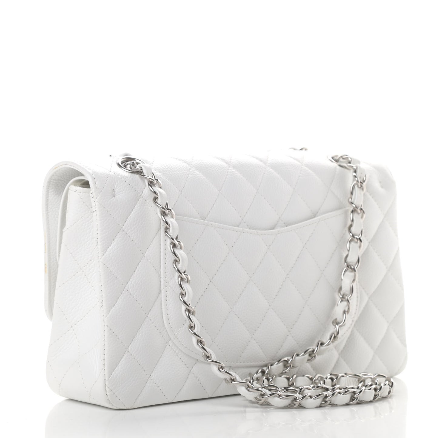 Caviar Quilted Medium Double Flap White