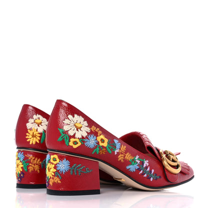 Gucci Skipper Calfskin Floral Embroidered GG Marmont Fringe 50mm Loafer Pumps 35.5 Hibiscus Red 4 of 10