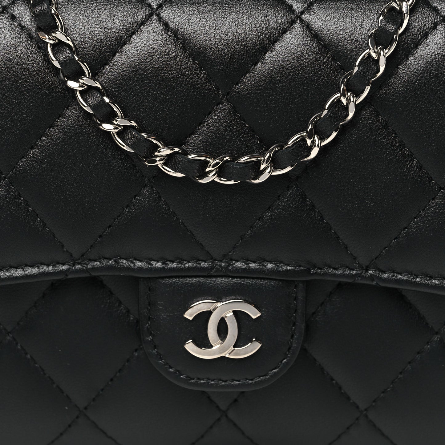 Lambskin Quilted Mini French Wallet On Chain WOC Black