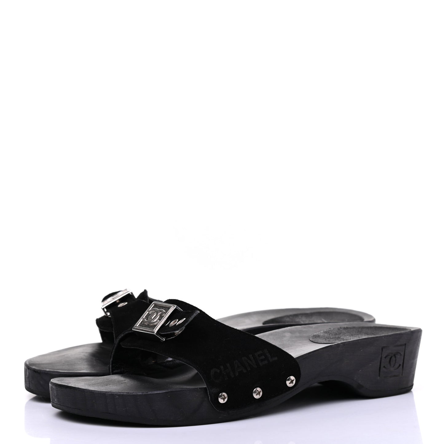 Suede CC Buckle Clogs 38 Black