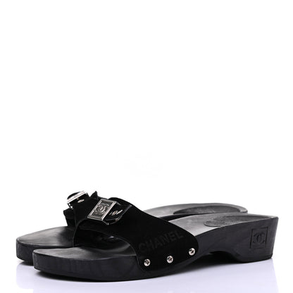 Chanel Suede CC Buckle Clogs 38 Black 3 of 16