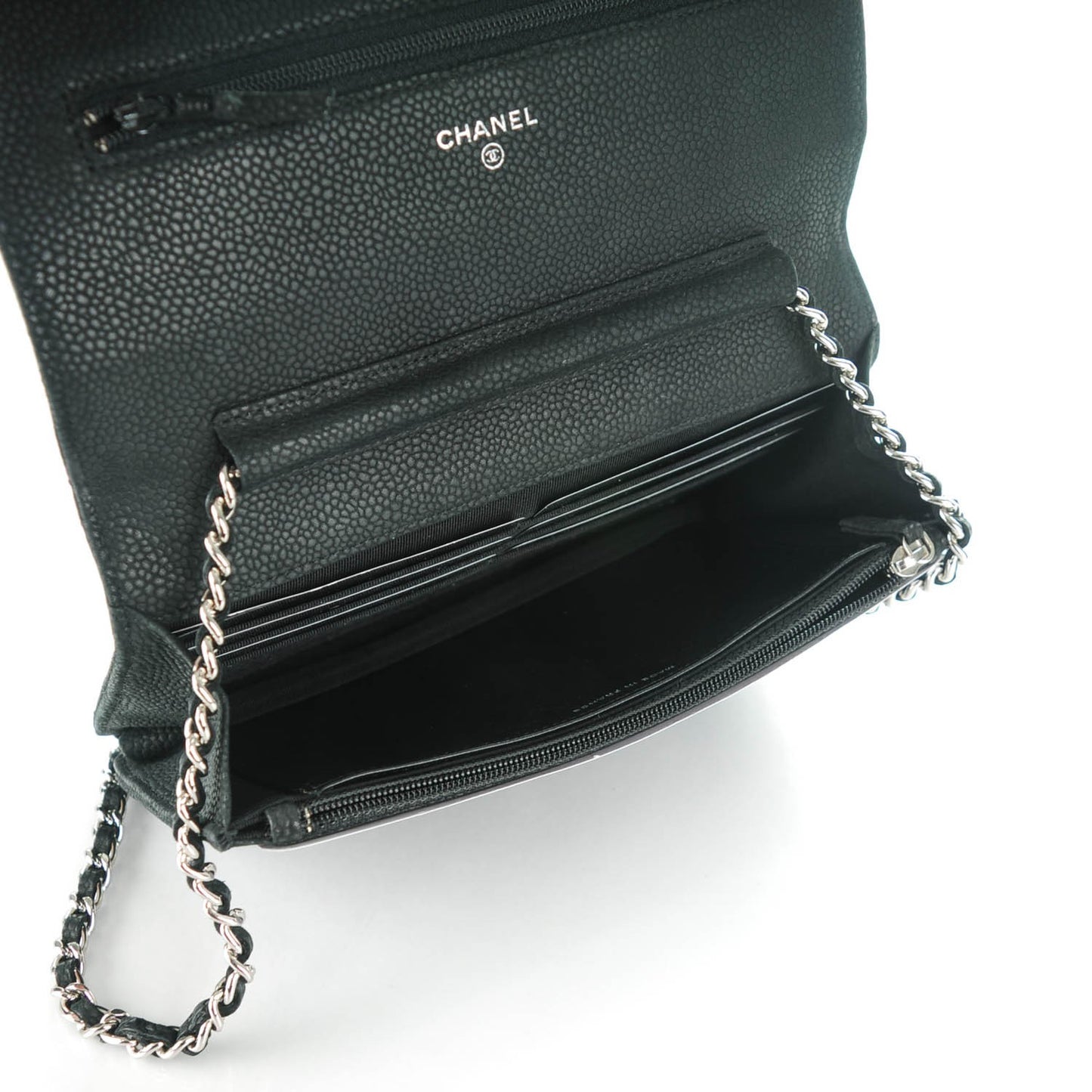 Iridescent Caviar Quilted Wallet On Chain WOC Black
