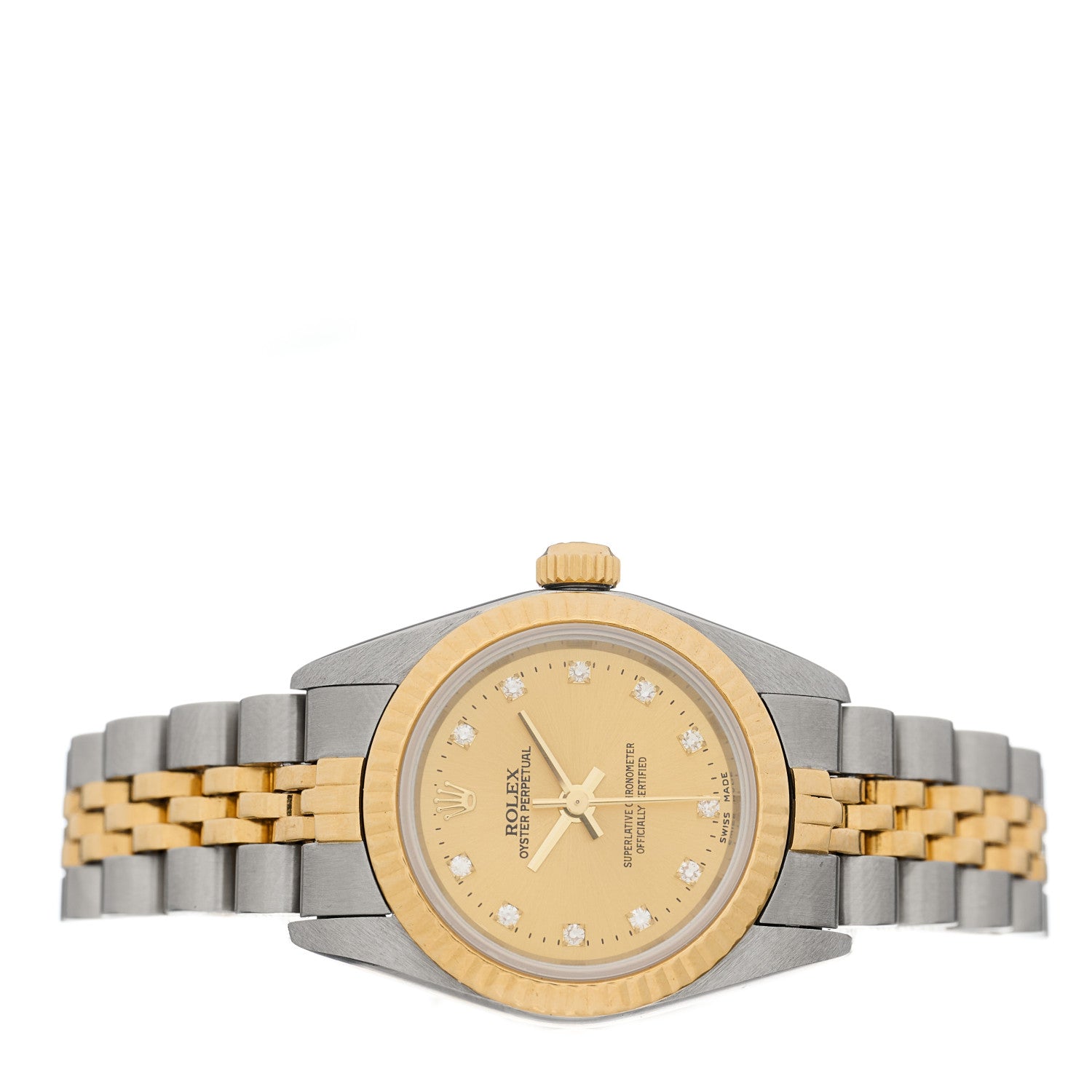 Rolex Stainless Steel 18K Yellow Gold Diamond 26mm Oyster Perpetual Watch Champagne 76193 2 of 5
