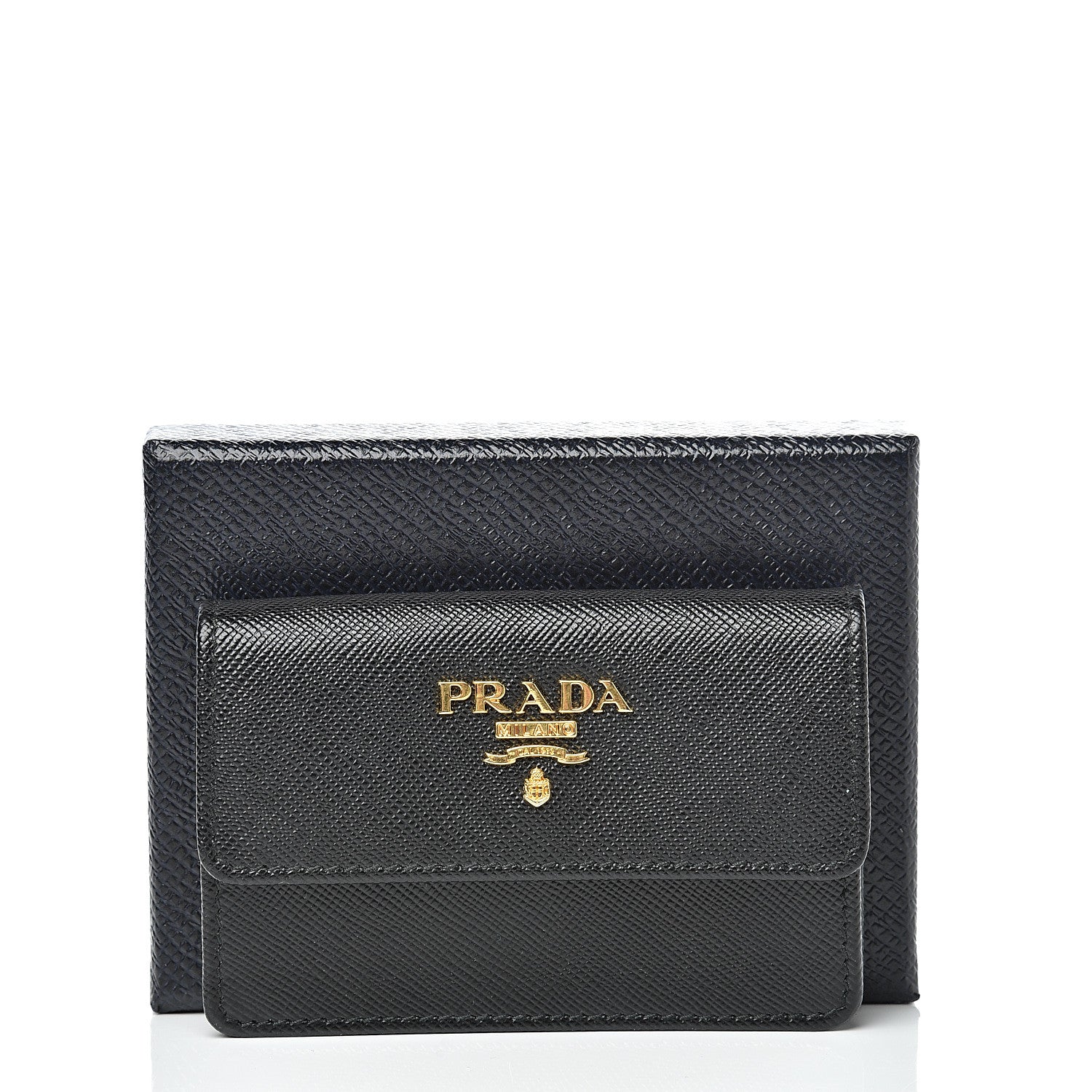 Prada Saffiano Metal Flap Card Holder Black 7 of 7