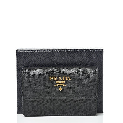 Prada Saffiano Metal Flap Card Holder Black 7 of 7