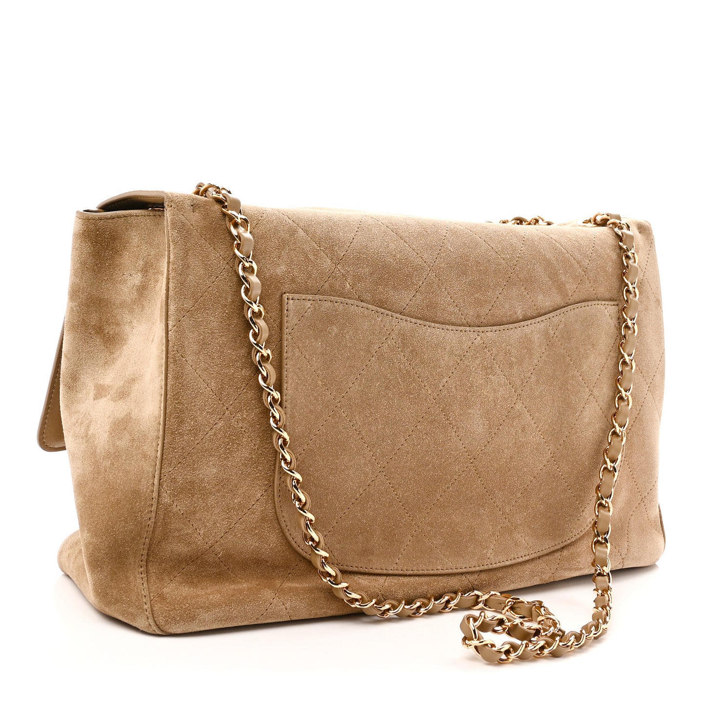 Suede Calfskin Souplissimo Maxi Flap Dark Beige