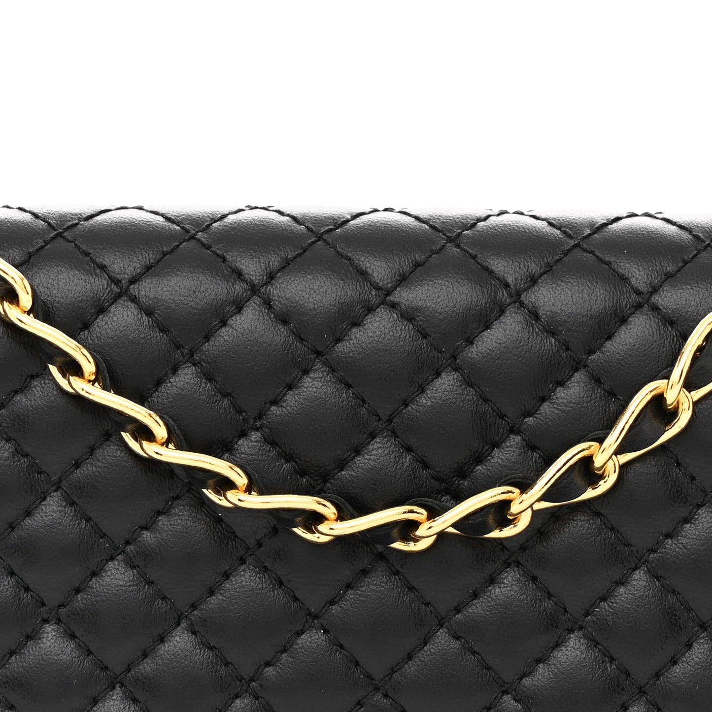 Soft Calfskin Quilted Chain Wallet Black