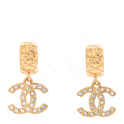 Chanel Metal Crystal CC Logo Hoop Drop Earrings Gold 1 of 6