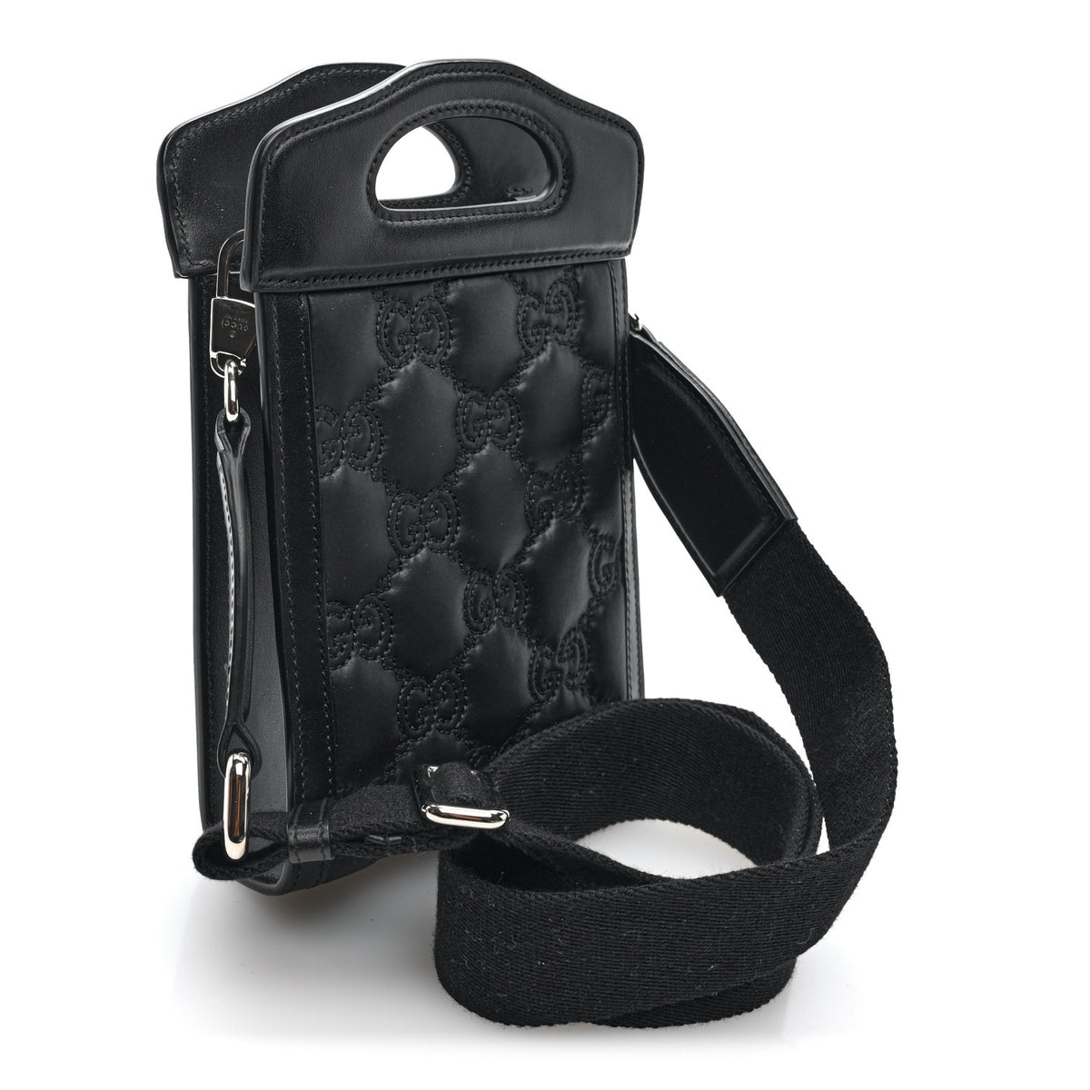 Gucci Nylon Calfskin Enamel GG Matelasse Mini Top Slip Handle Crossbody Bag Black 3 of 9