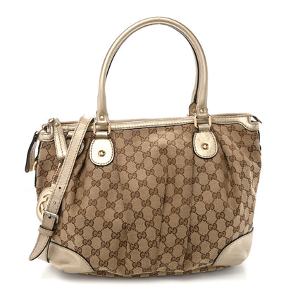 Gucci Metallic Monogram Large Sukey Top Handle Bag Beige Gold 1 of 10