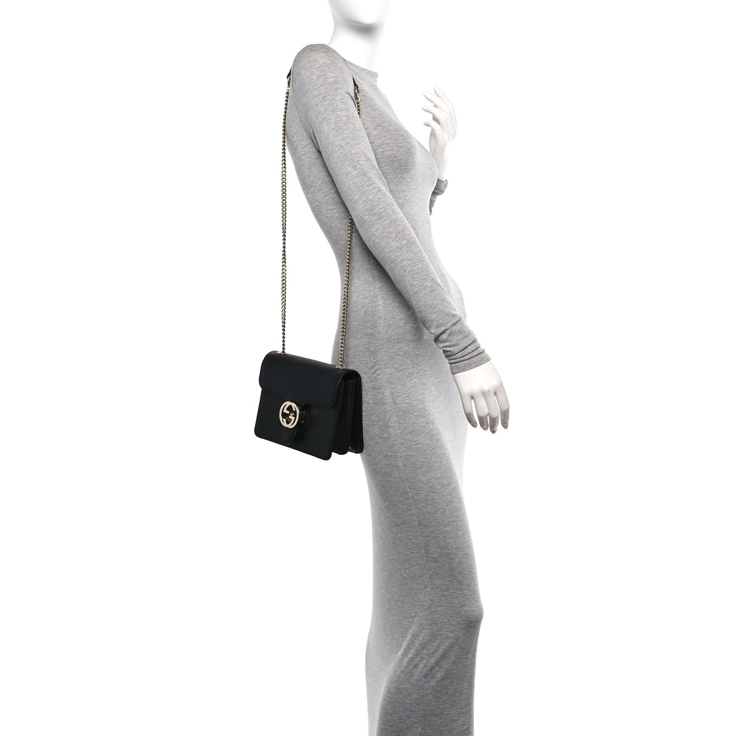Dollar Calfskin Small Interlocking G Shoulder Bag Black