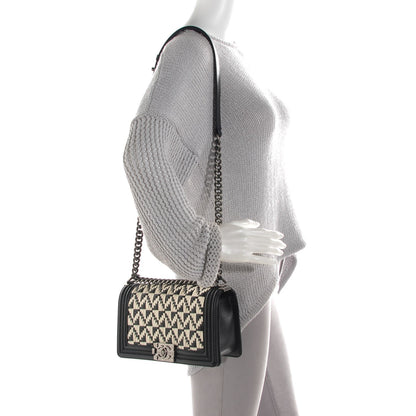 Chanel Calfskin Woven Medium Boy Flap Black White 2 of 9