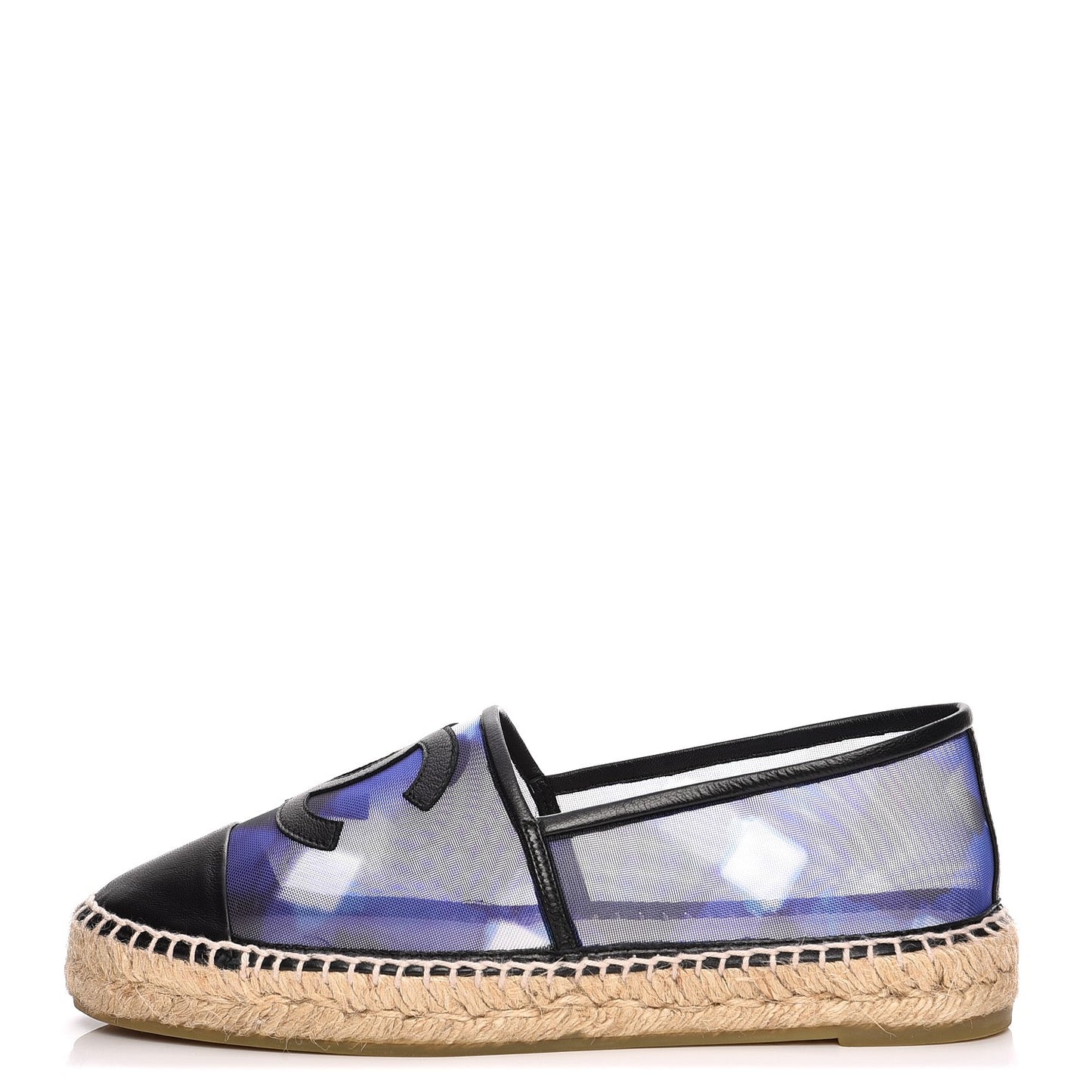Mesh Lambskin Check Print CC Espadrilles 39 Blue Black White