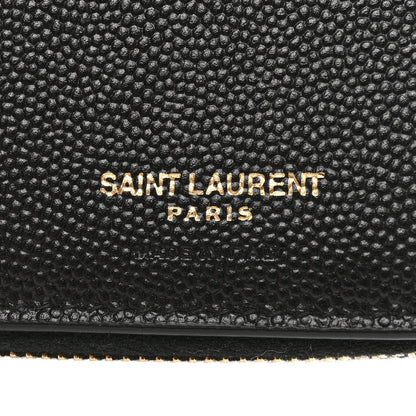 Saint Laurent Grain De Poudre Matelasse Chevron Monogram Compact Zip Around Wallet Black 7 of 9