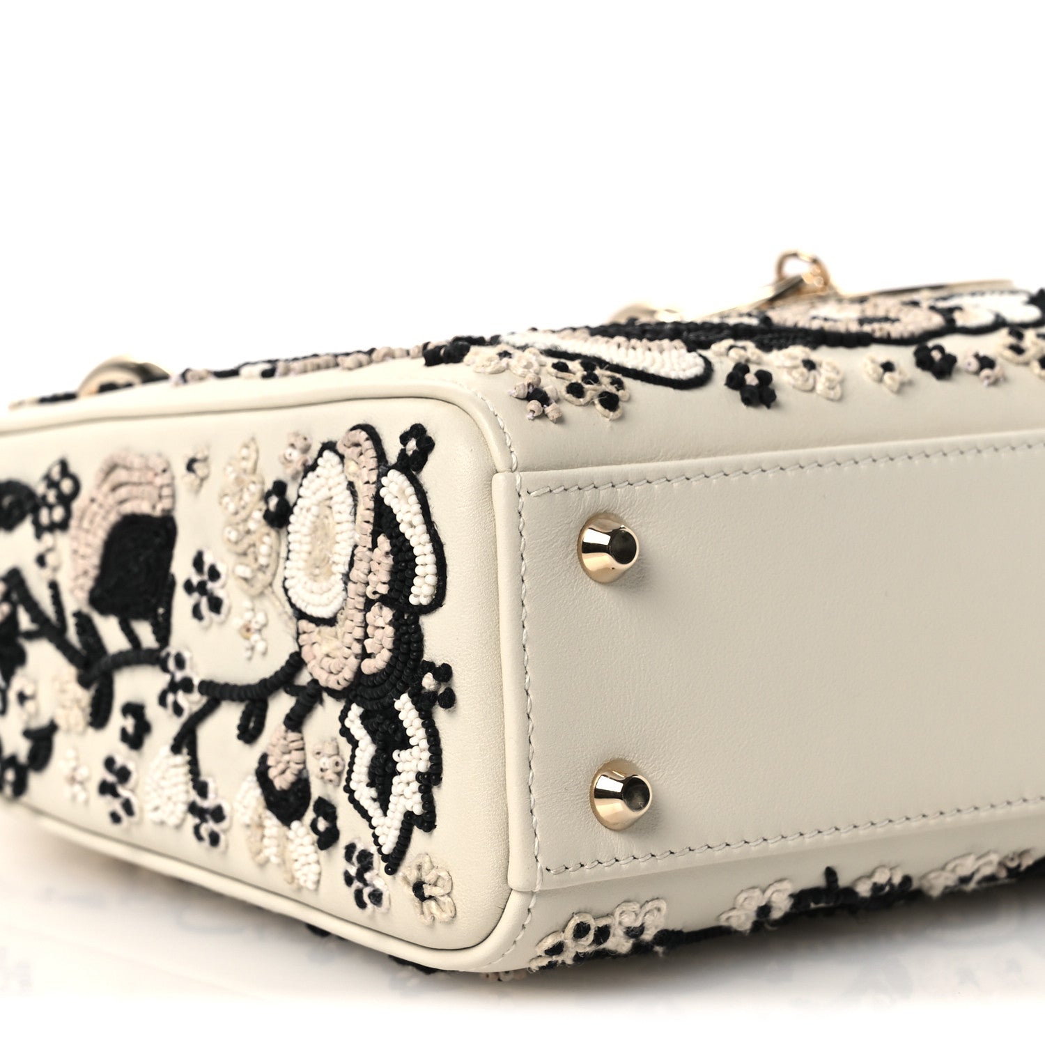 Christian Dior Smooth Calfskin Embroidered Beaded Floral Mini Lady Dior White Multicolor 9 of 11