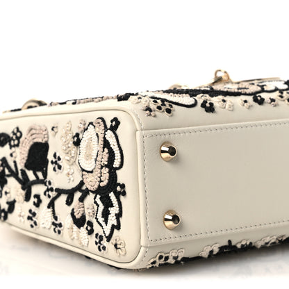 Christian Dior Smooth Calfskin Embroidered Beaded Floral Mini Lady Dior White Multicolor 9 of 11