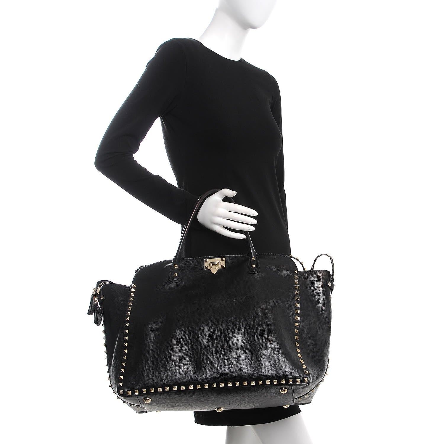 Valentino Garavani Textured Calfskin Rockstud Tote Black 2 of 10