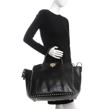 Valentino Garavani Textured Calfskin Rockstud Tote Black 2 of 10