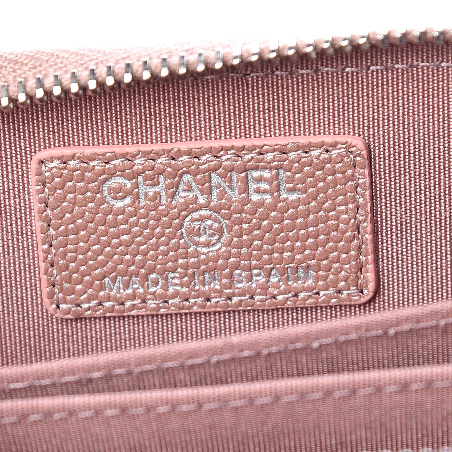 Chanel Metallic Caviar Chevron Quilted Vintage Mademoiselle Zip Coin Purse Pink 6 of 8