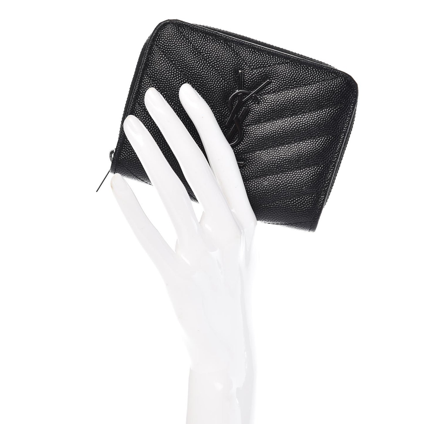 Grain De Poudre Matelasse Chevron Monogram Compact Zip Around Wallet Black